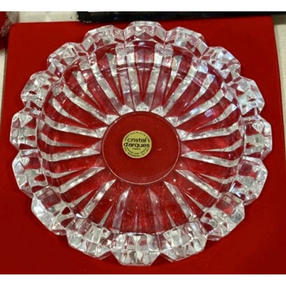 Vintage Cristal d Arques Courcelles 16cm Lead Crystal Ashtray New in Box NOS